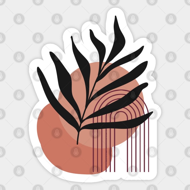 Boho Abstract Leaf with Geometric Shapes in Earth Tones, Modern Boho Art Sticker by CrystalJ 